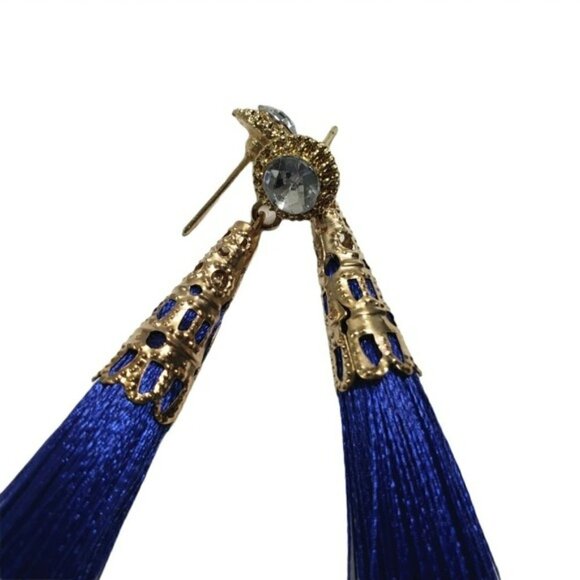 Fashion Jewelry Blue Gold Dangle Tassel Earrings - Picture 6 of 6